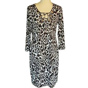 Calvin‎ Klein 90's Lepoard Tie Neck Shift Dress